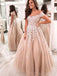 Off Shoulder A-line Long Tulle Evening Prom Dresses, Cheap Custom Prom Dress, MR8205