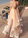 Two Pieces Champagne Tulle Beaded Long Evening Prom Dresses, A-line Custom Prom Dress, MR8266