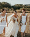 Simple White Mermaid Split Side Long Bridesmaid Dresses  BMD034