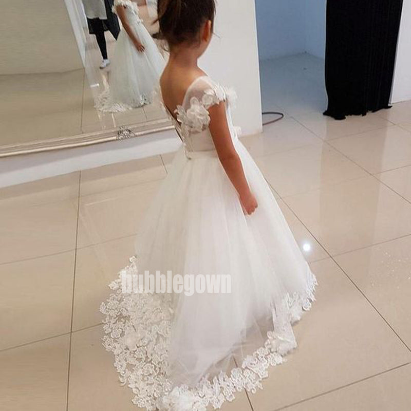 Pretty White Jewel  A-line Tulle Flower Girl Dresses, FDH006