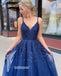 Elegant Spaghetti Strap Navy Long  Homecoming Dresses HDY009