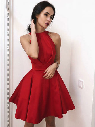 Halter Red Simple Cheap On Sale Short Homecoming Dresses, BH103 - Bubble Gown