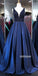 Elegant Dark Blue V-neck Beads Party Prom Dresses FP1182