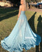Sexy Blue Strapless Split Side Long Prom Dresses FP1190