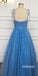 Elegant Blue Spaghetti Strap Tulle Prom Dress  FP1196