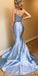 Elegant Blue Spaghetti Strap Two Piece Mermaid Prom Dress  FP1197