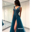 Sexy Navy-blue A-line Split Side Long Prom Dress  FP1198