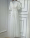 Off White Half Sleeves Tulle Applique Lace Up Back V Neck Long Prom Dresses, BGP005