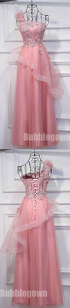 One Shoulder Unique Design Lace Up Back Cheap Long Prom Dresses, BGP011