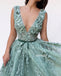 V-neck Applique Unique Tulle Long Prom Dresses FP1138