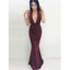 Sexy Mermaid Burgundy Deep V Neck Backless Cheap Long Prom Dresses, BGP213