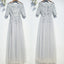 Half Sleeves Tulle Applique Light Grey Cheap On Sale Long Prom Dresses, BGP024 - Bubble Gown
