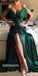 Off the Shoulder Green Lace Top Side Split Sexy Long Evening Prom Dress, BGP054