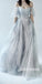 Most Popular Off the Shoulder Short Sleeves Grey Blue Gradient Long Prom Dress, BGP089
