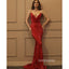 Red Spaghetti Strap Mermaid Sequin Long Prom Dresses, WP032