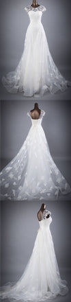 Cap Sleeves Charming Affordable Lace Up Back Long Wedding Dresses, BGW002 - Bubble Gown